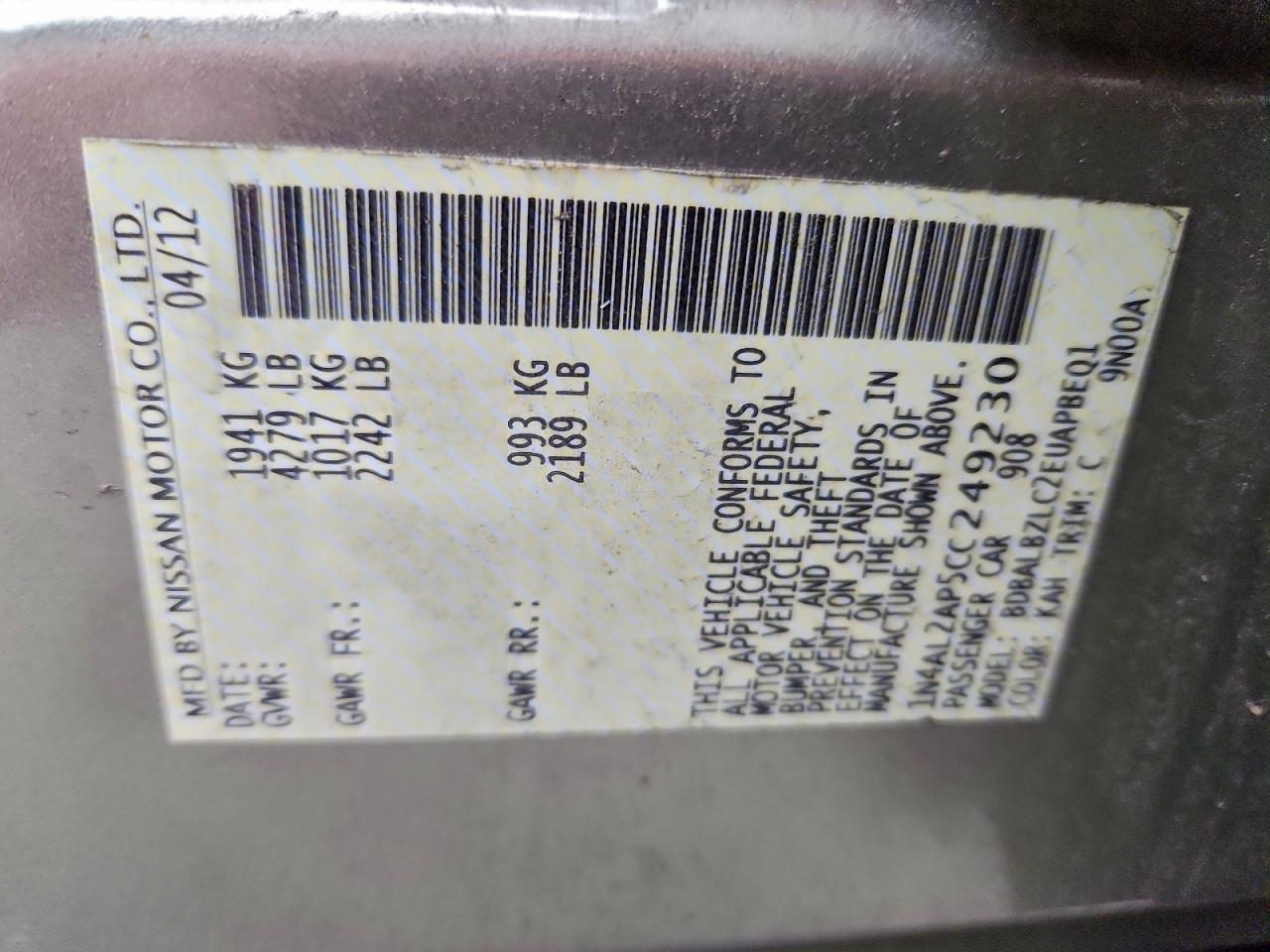 2012 NISSAN ALTIMA