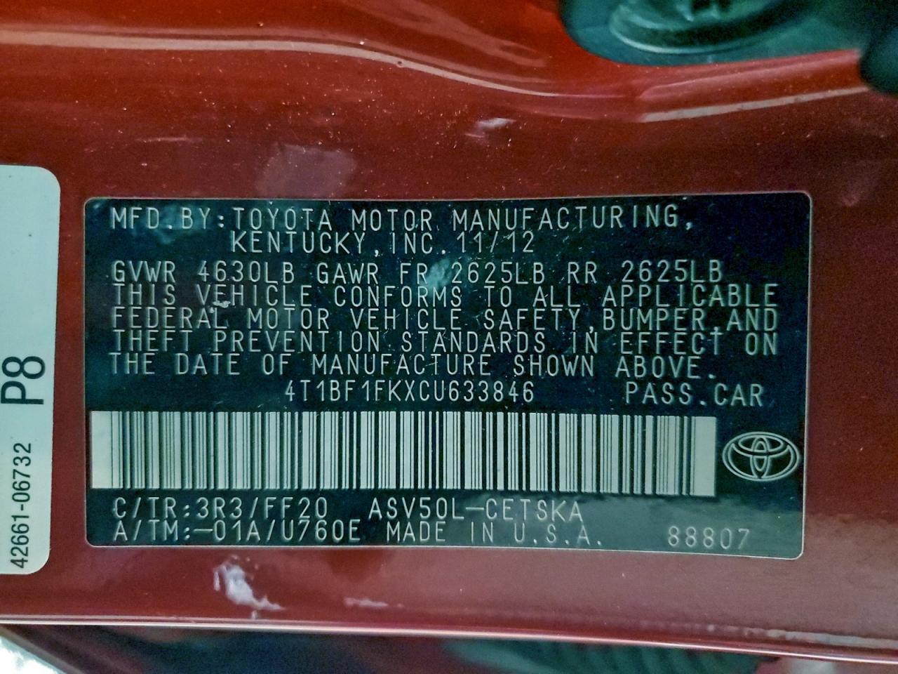 2012 TOYOTA CAMRY