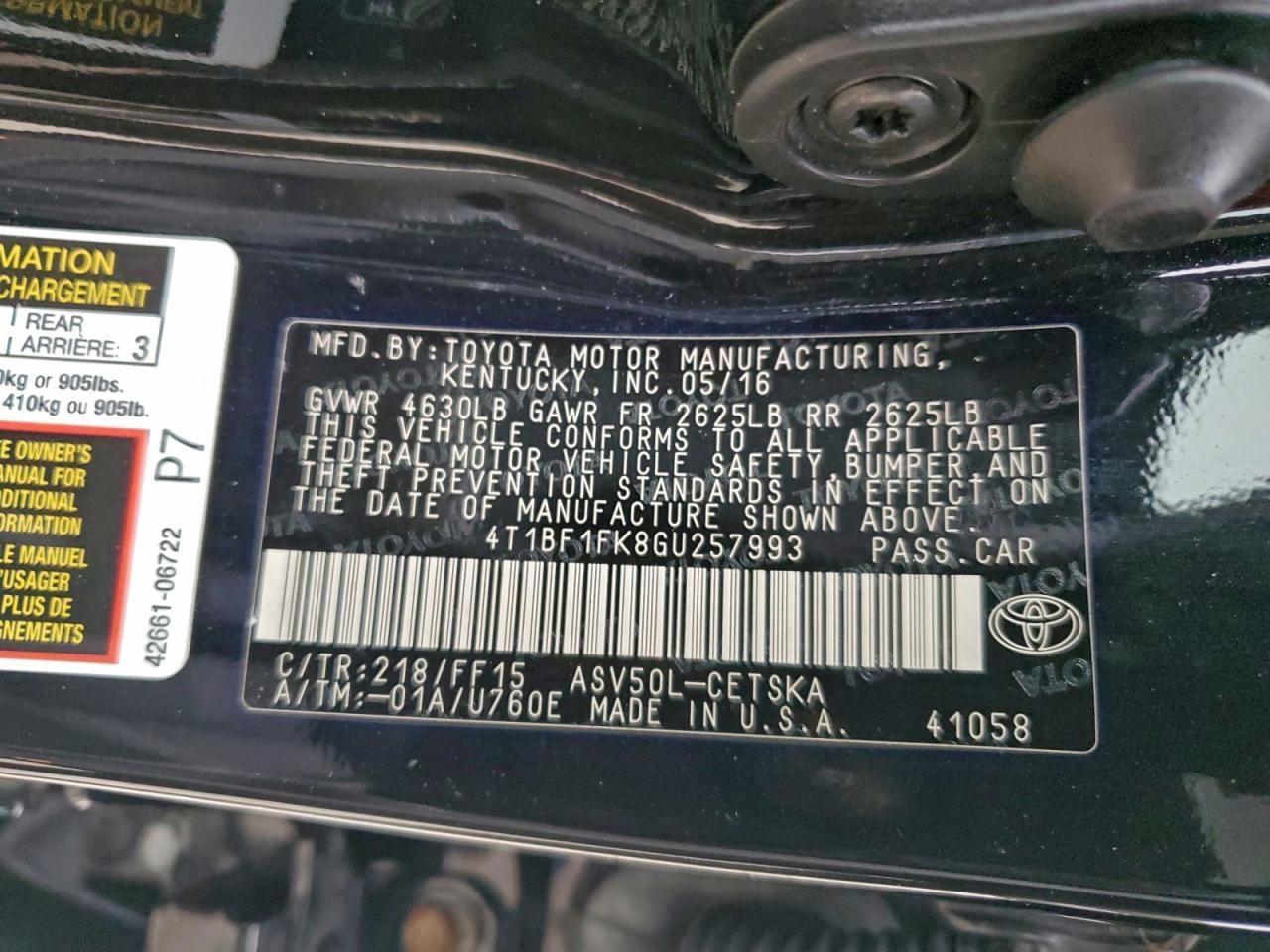 2016 TOYOTA CAMRY
