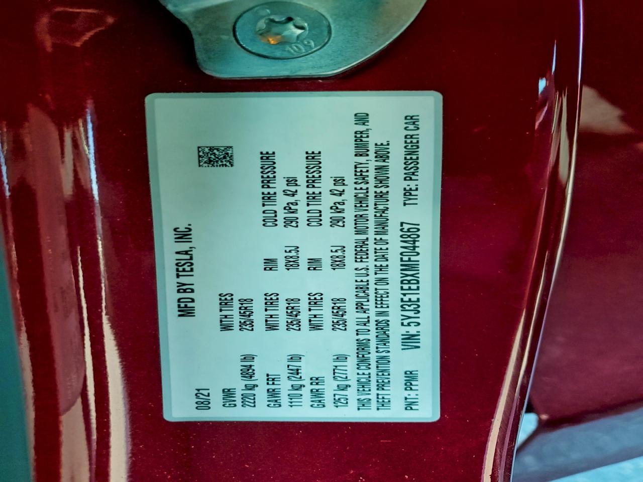 2021 TESLA MODEL 3