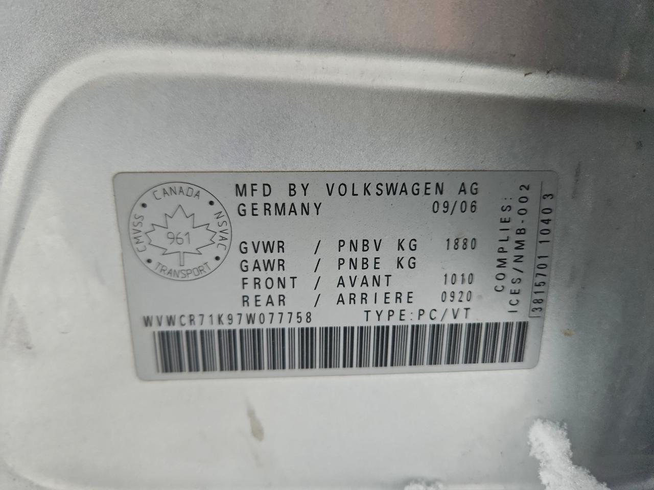 2007 VOLKSWAGEN RABBIT