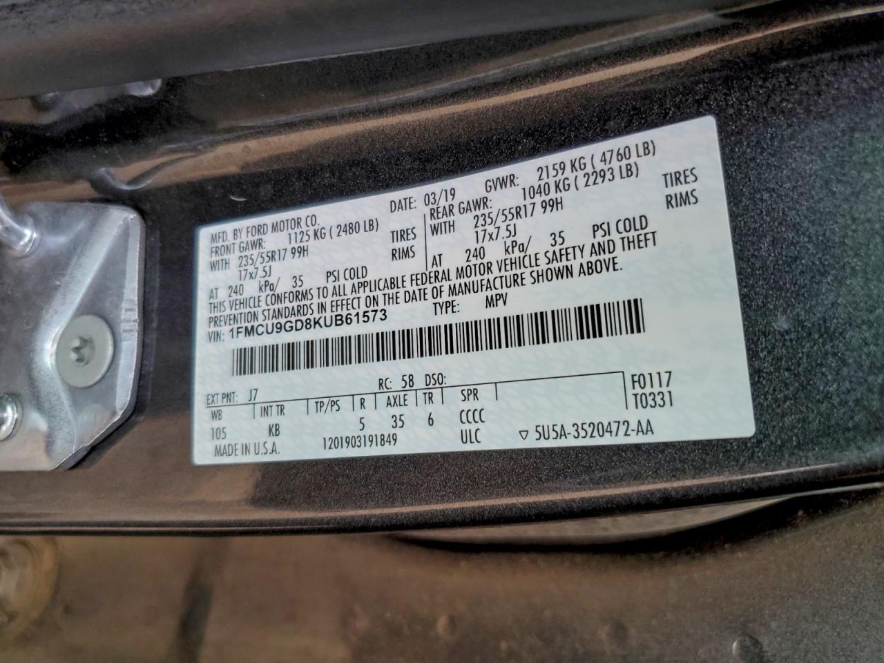 2019 FORD ESCAPE