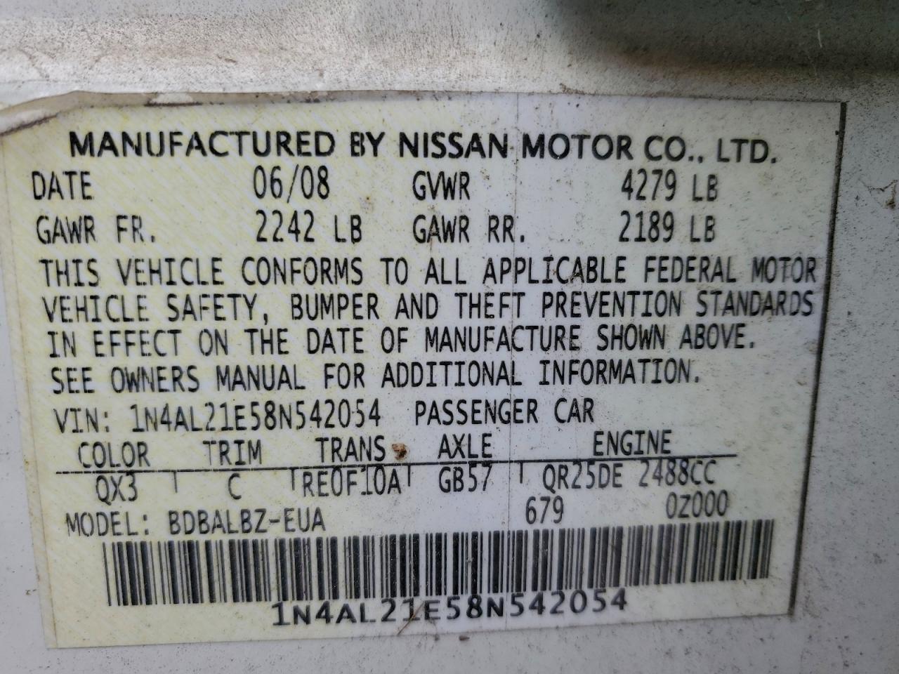 2008 NISSAN ALTIMA