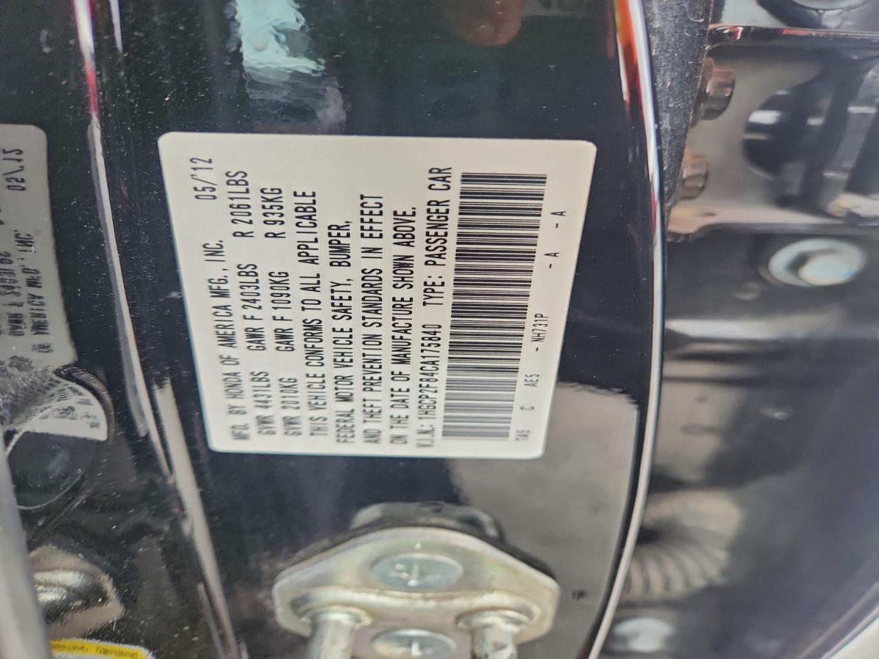 2012 HONDA ACCORD