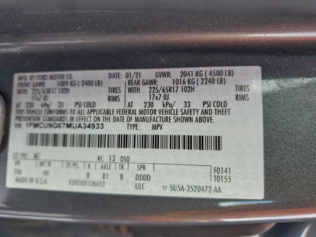 2021 FORD ESCAPE