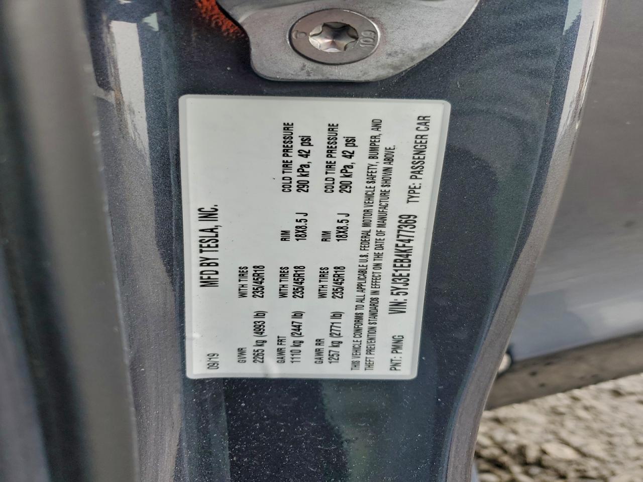 2019 TESLA MODEL 3