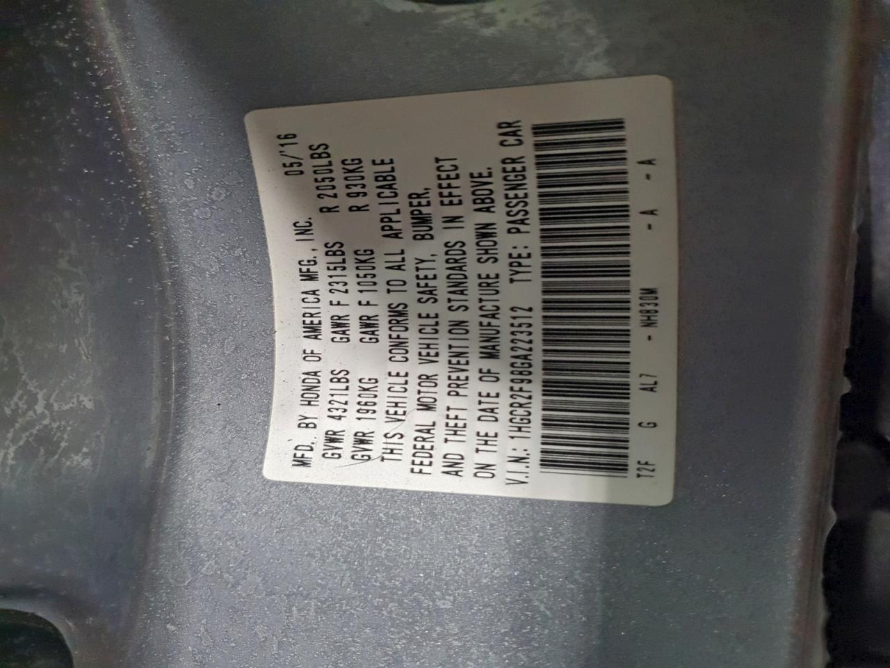 2016 HONDA ACCORD