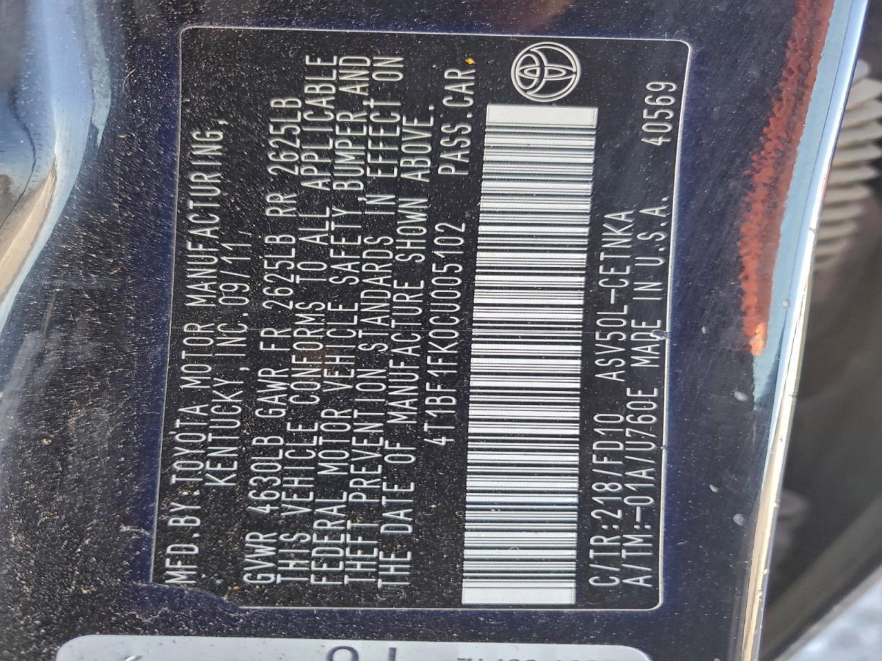 2012 TOYOTA CAMRY