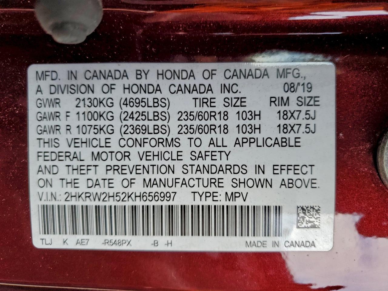 2019 HONDA CR-V