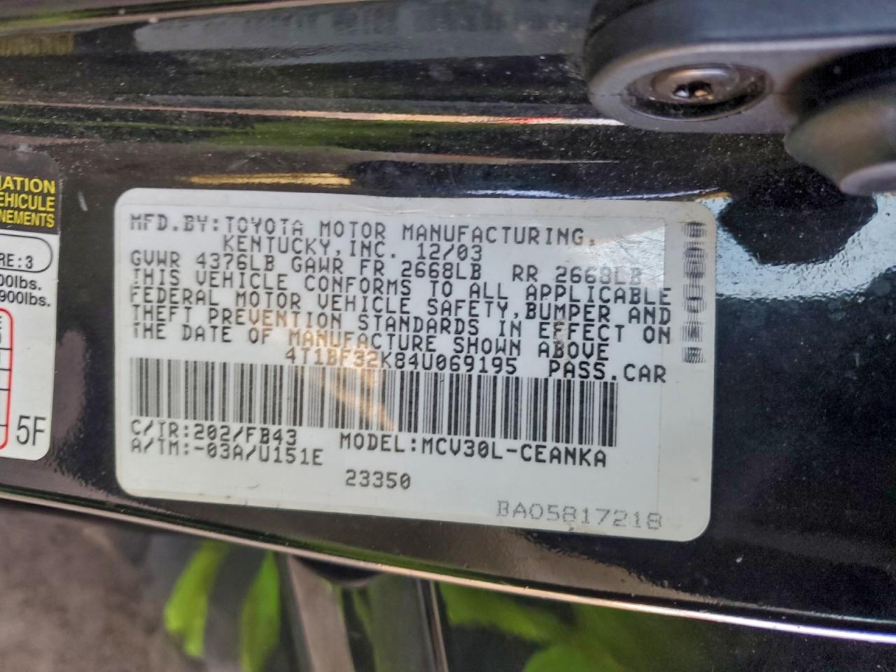 2004 TOYOTA CAMRY