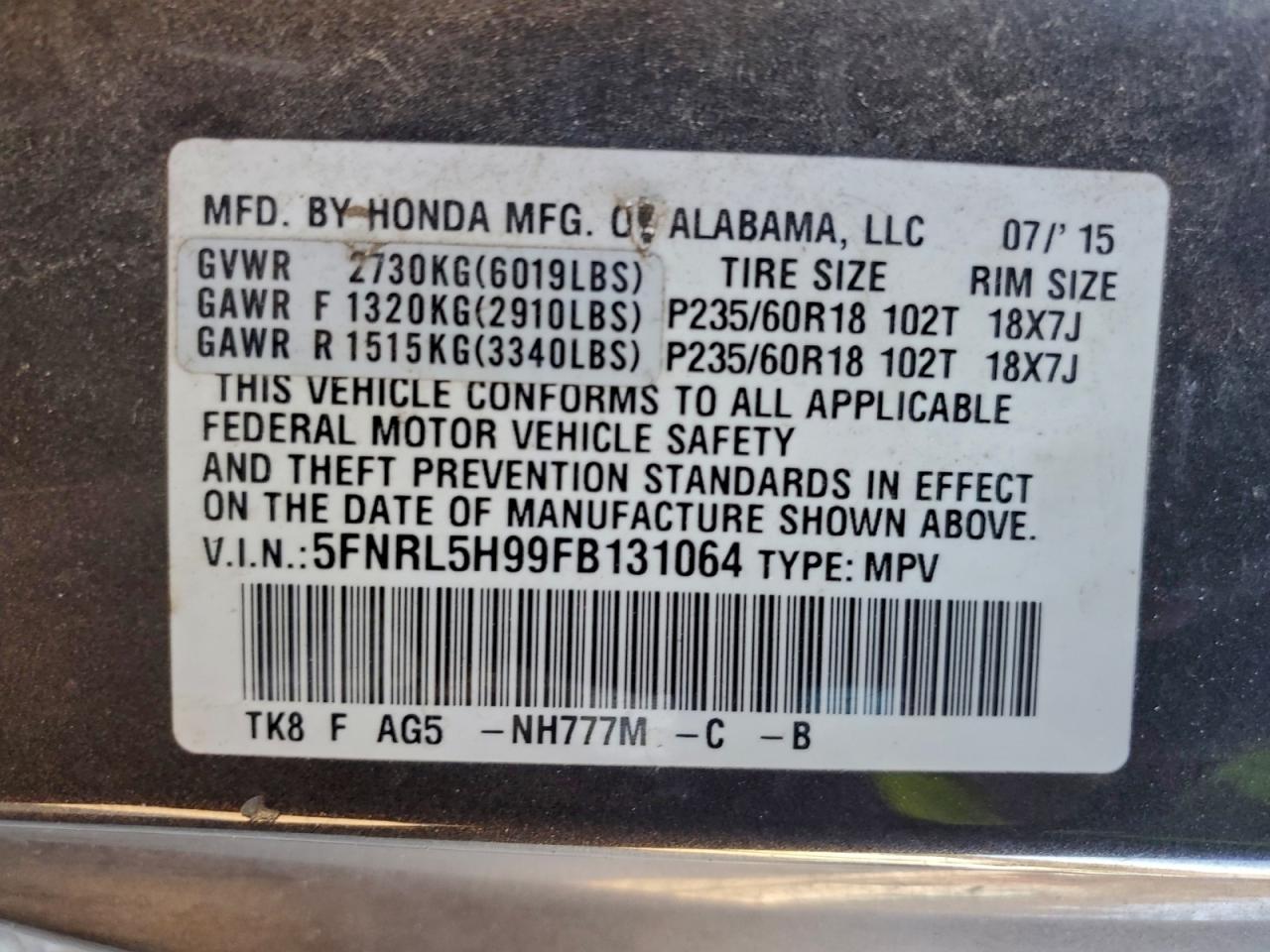 2015 HONDA ODYSSEY