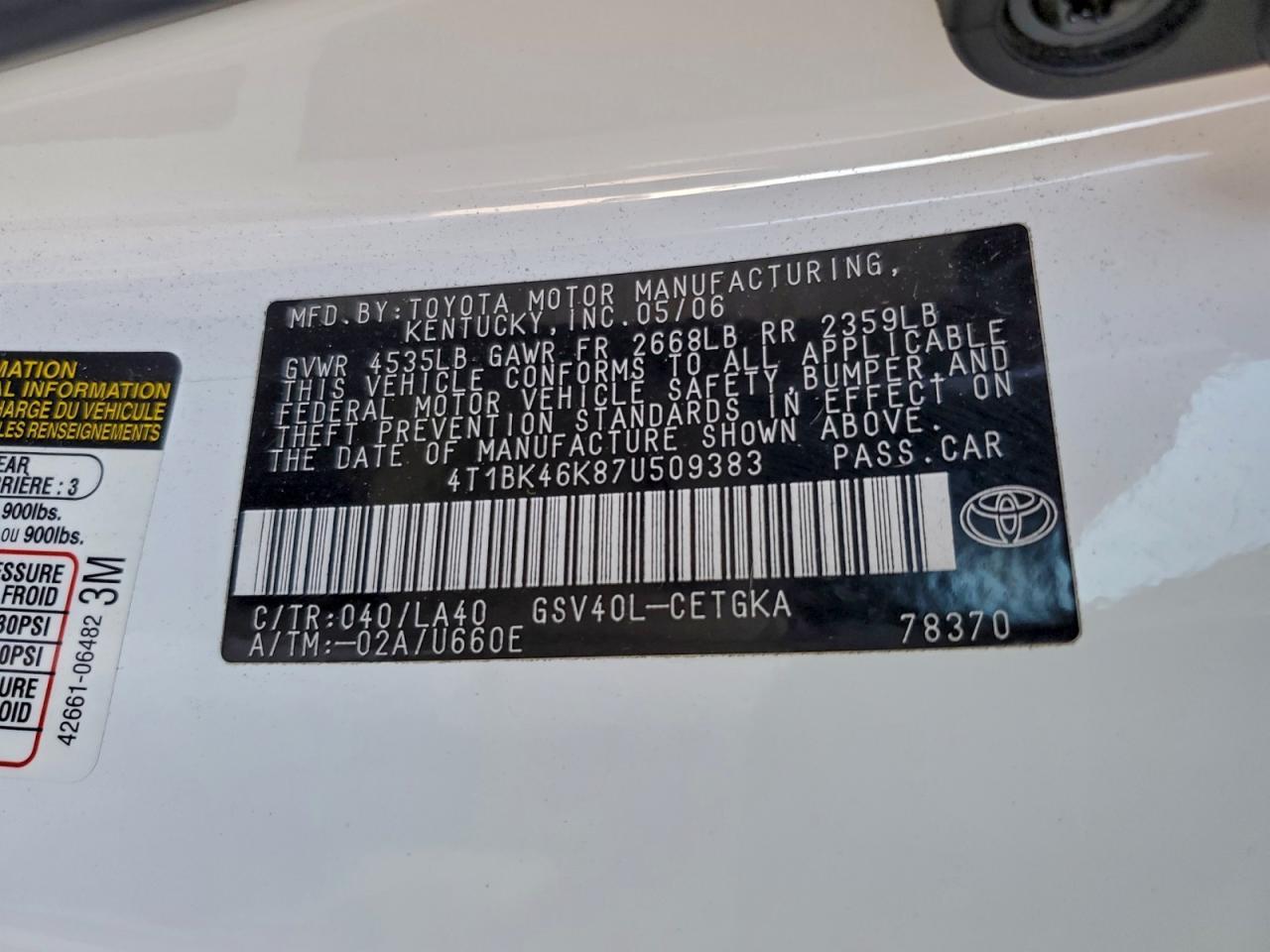 2007 TOYOTA CAMRY