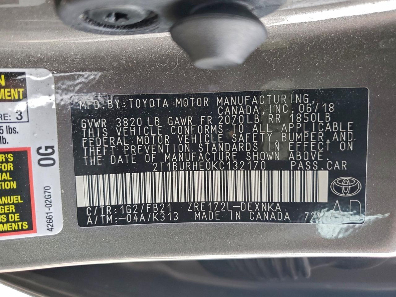2019 TOYOTA COROLLA