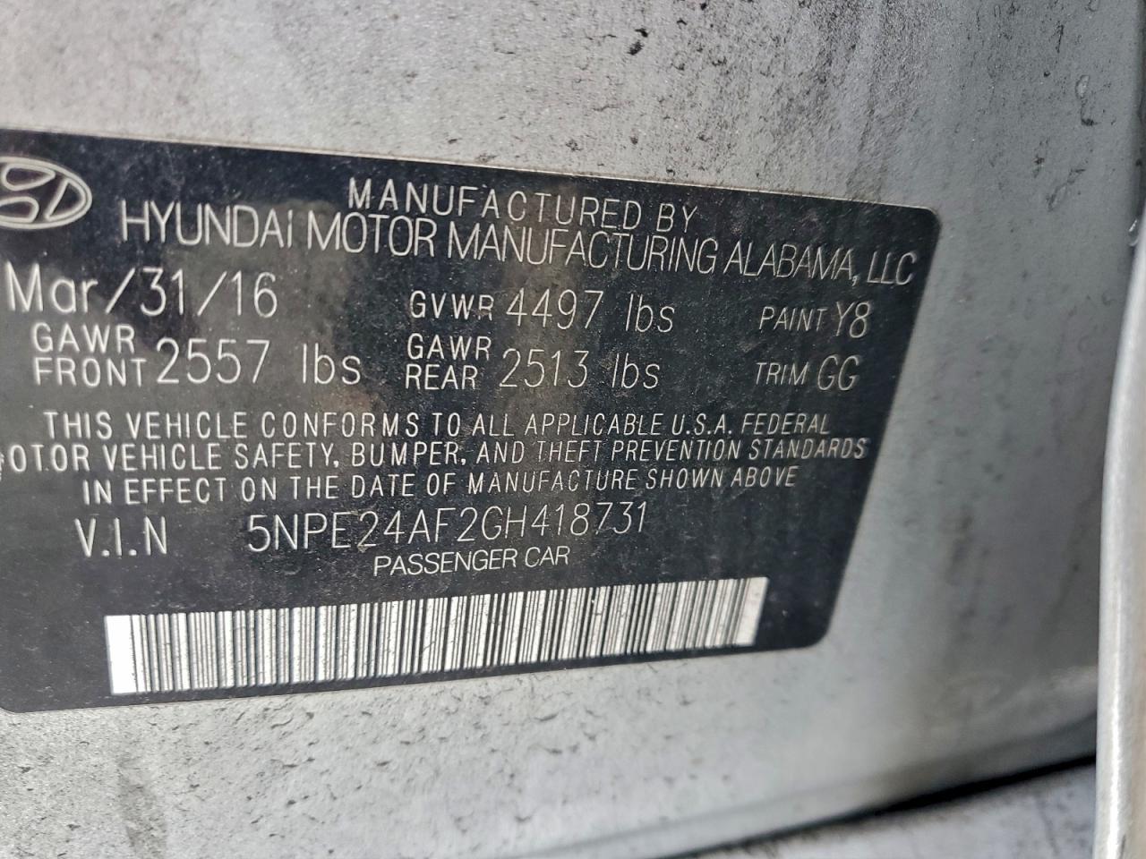 2016 HYUNDAI SONATA