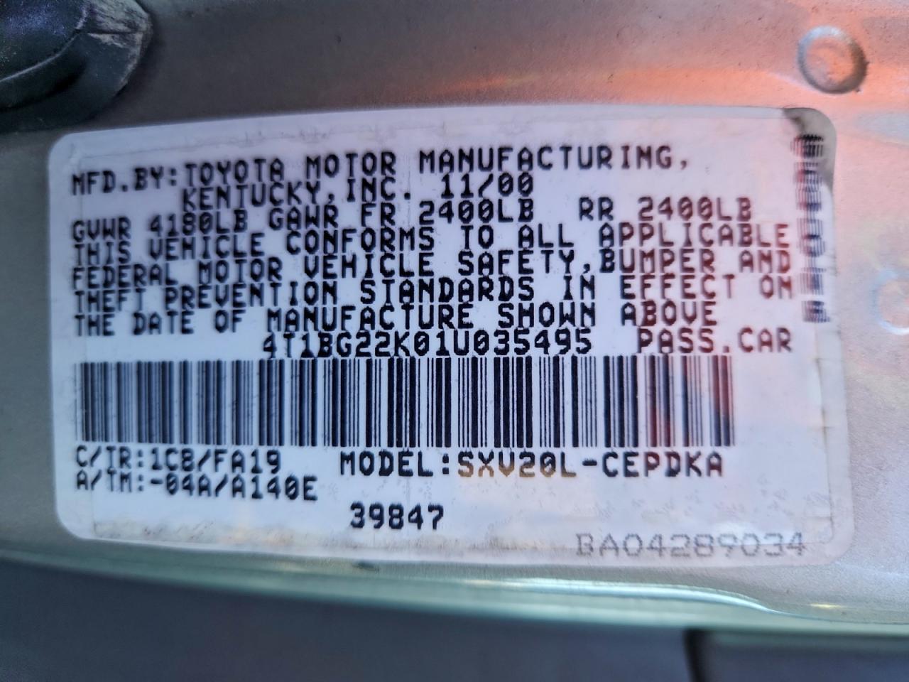 2001 TOYOTA CAMRY