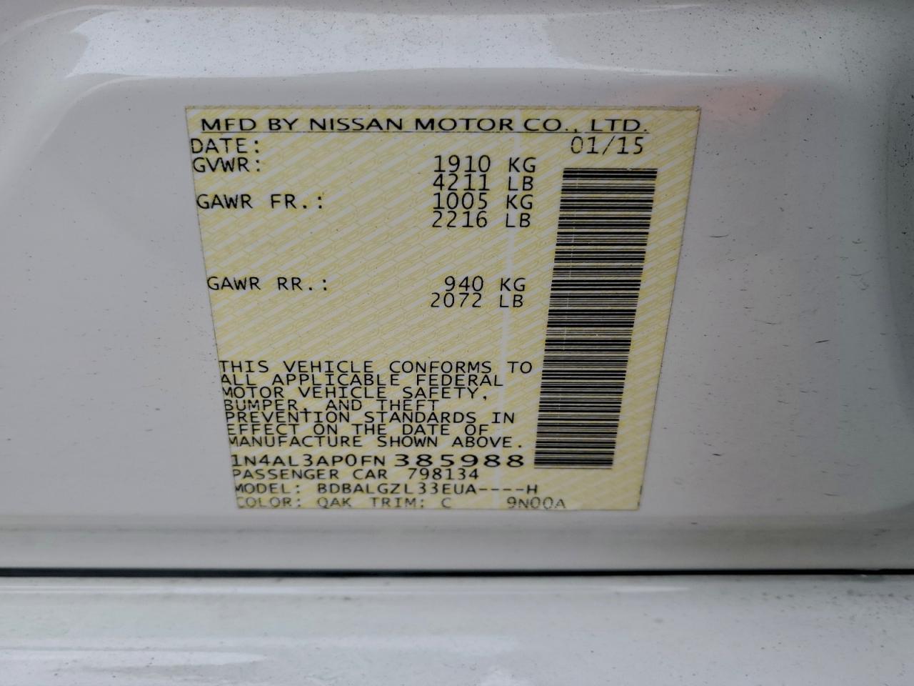 2015 NISSAN ALTIMA