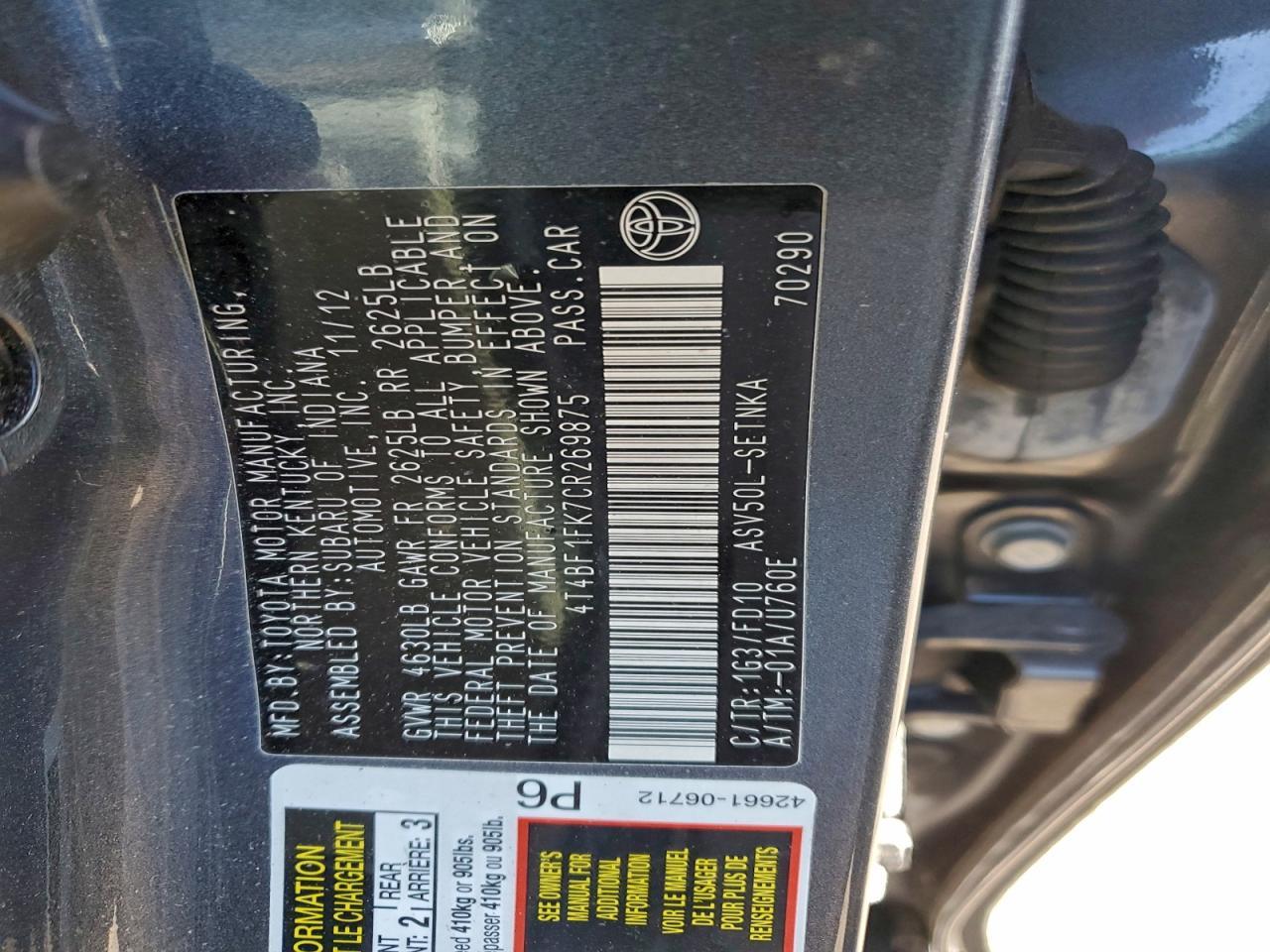 2012 TOYOTA CAMRY