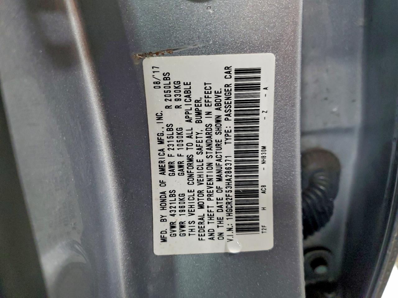 2017 HONDA ACCORD