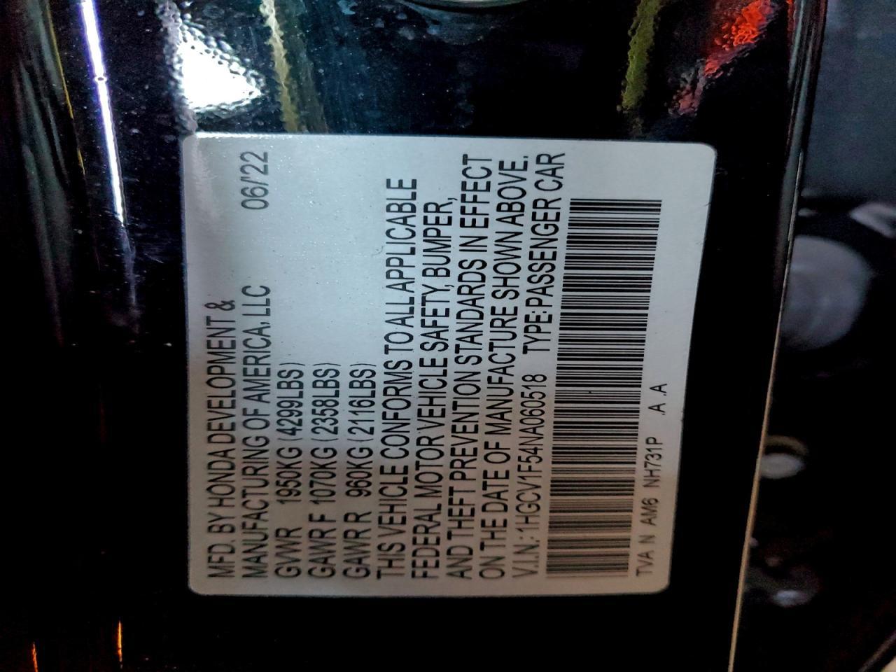 2022 HONDA ACCORD