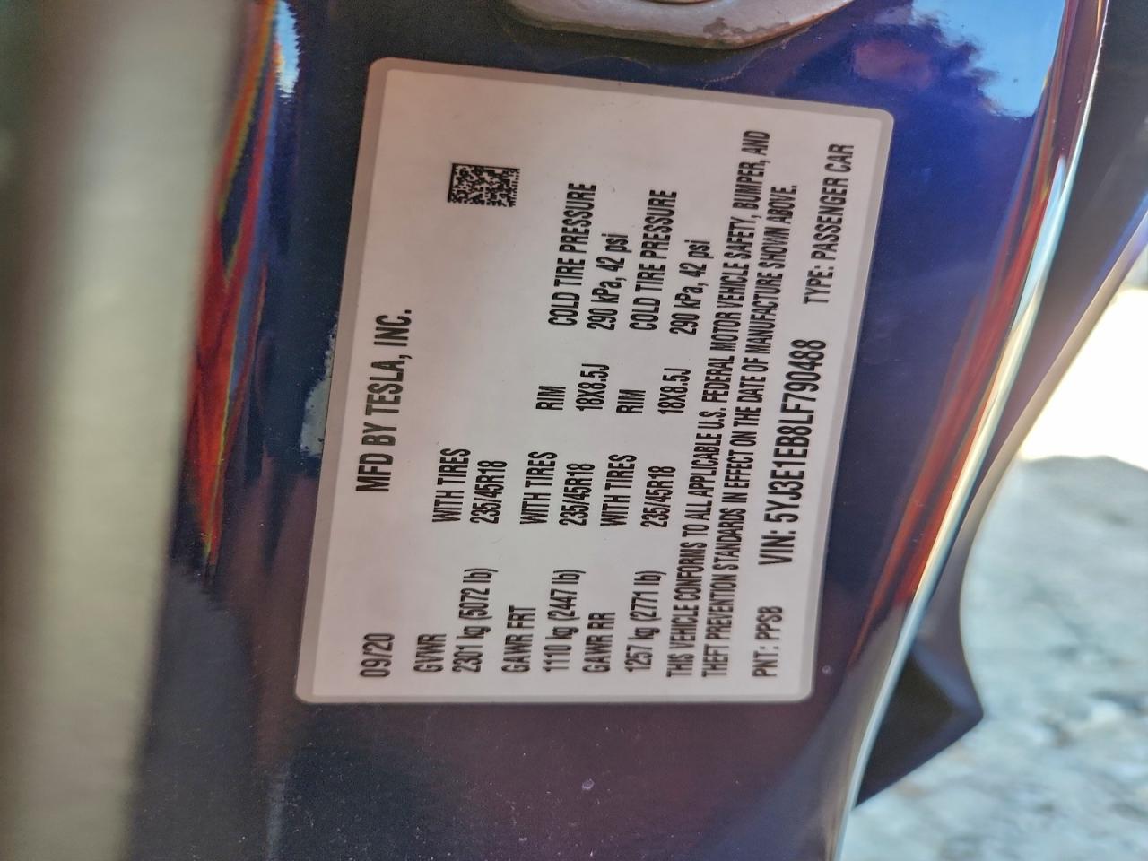 2020 TESLA MODEL 3