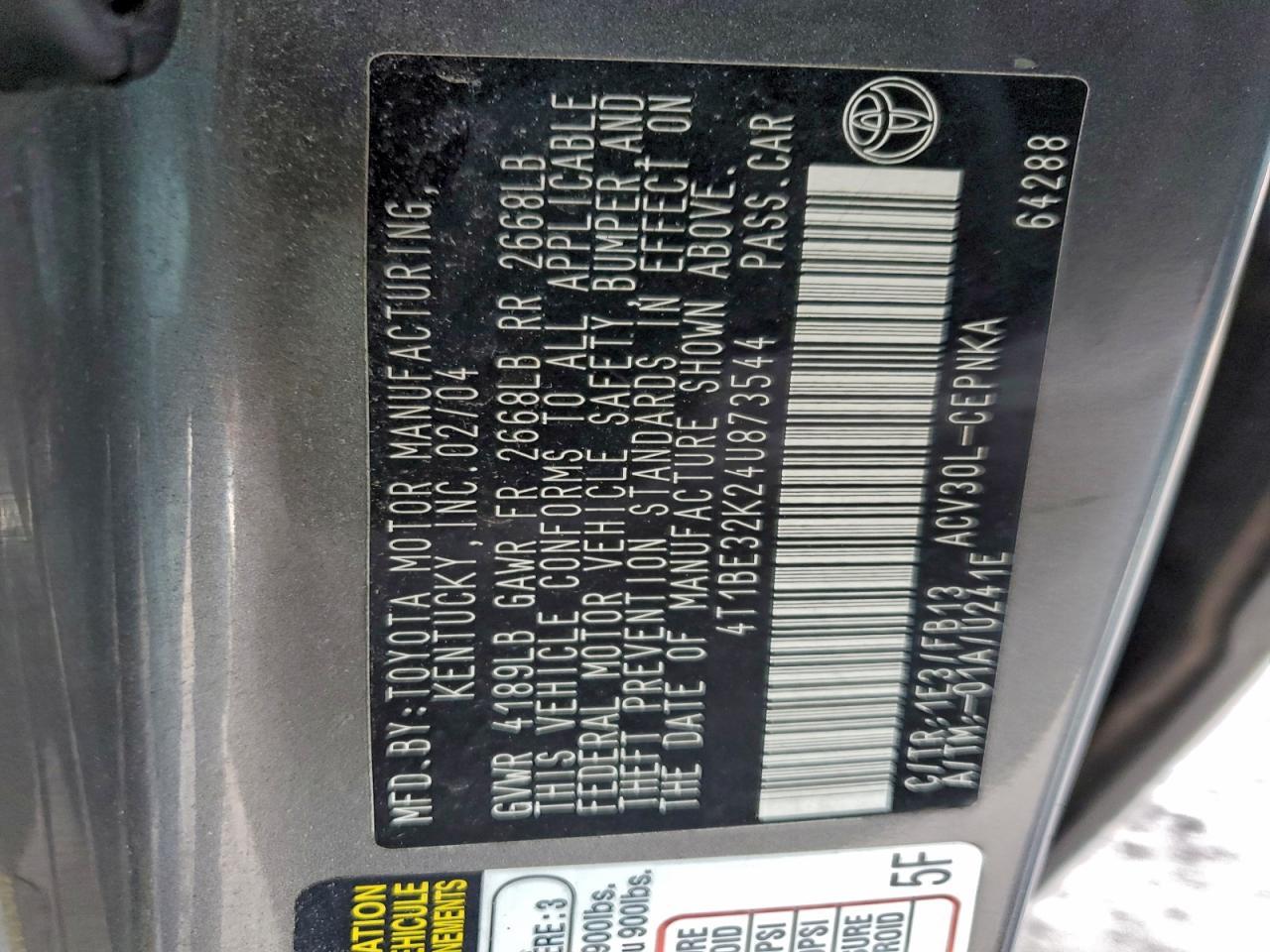 2004 TOYOTA CAMRY