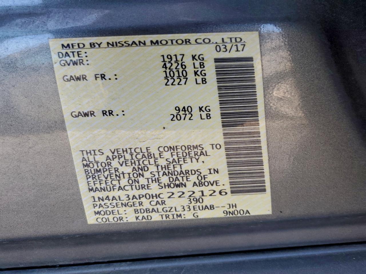 2017 NISSAN ALTIMA