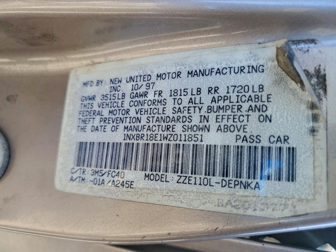 1998 TOYOTA COROLLA