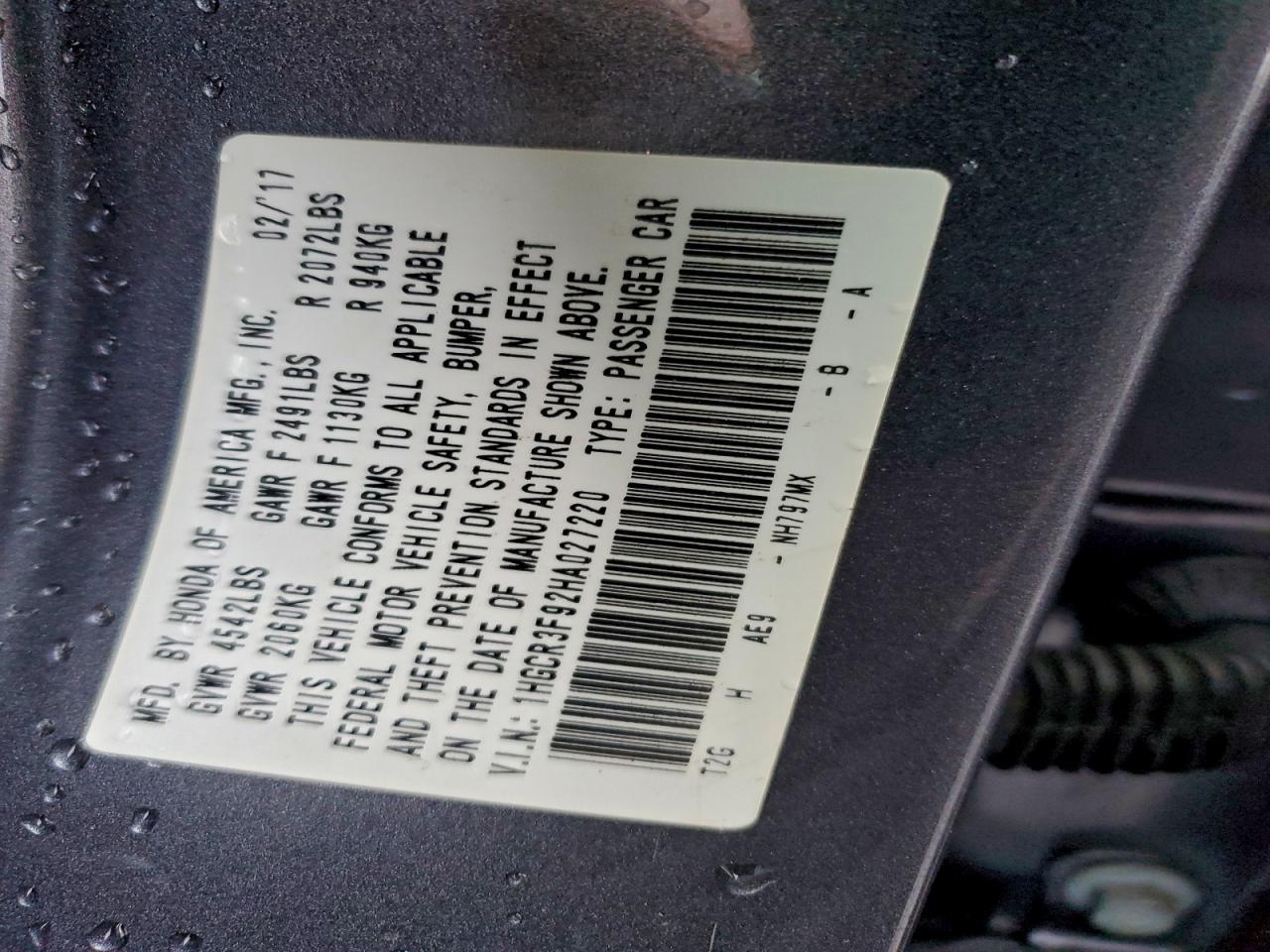 2017 HONDA ACCORD