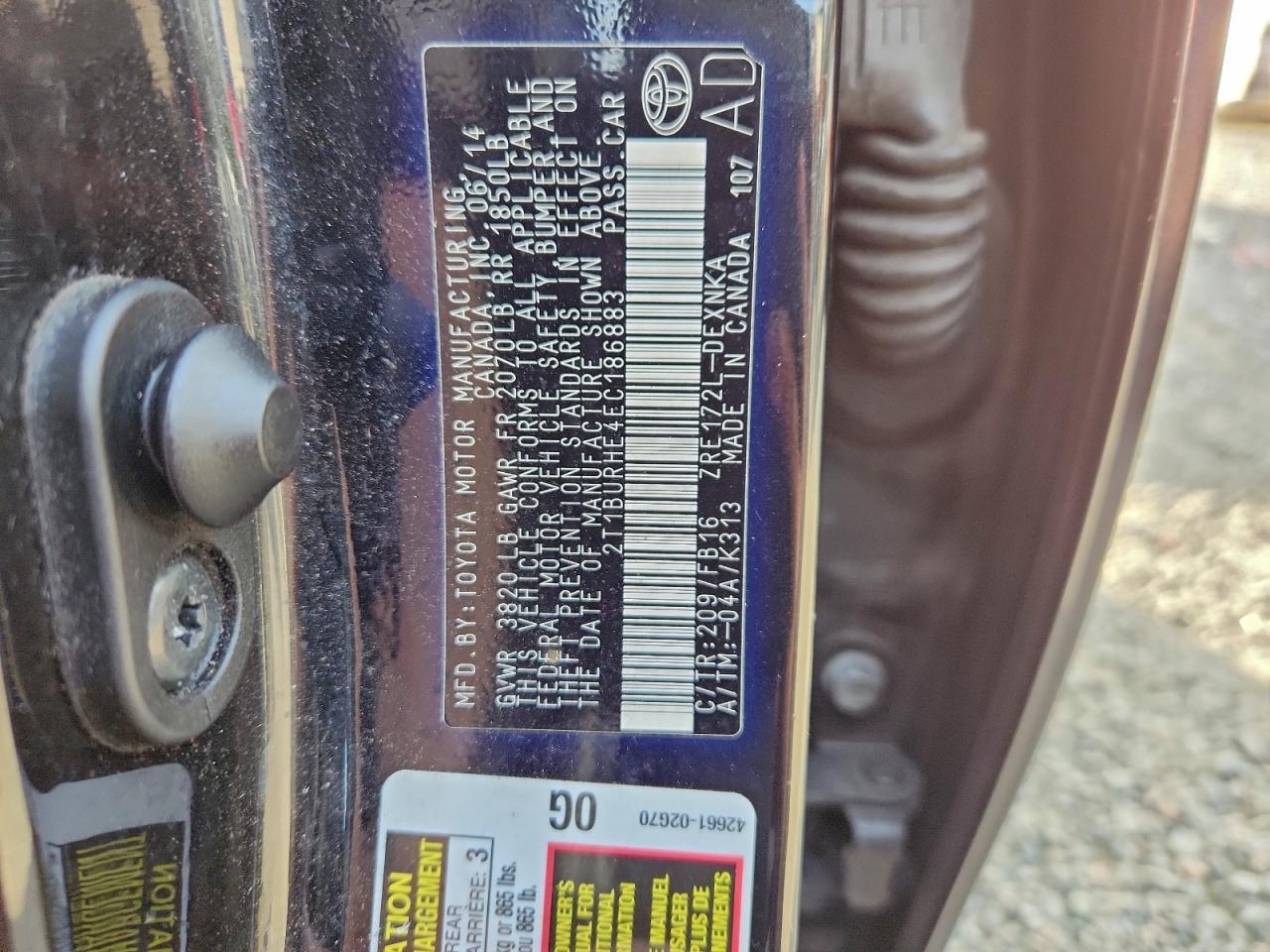 2014 TOYOTA COROLLA