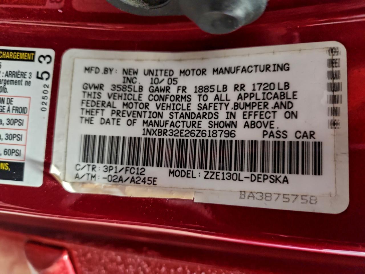 2006 TOYOTA COROLLA