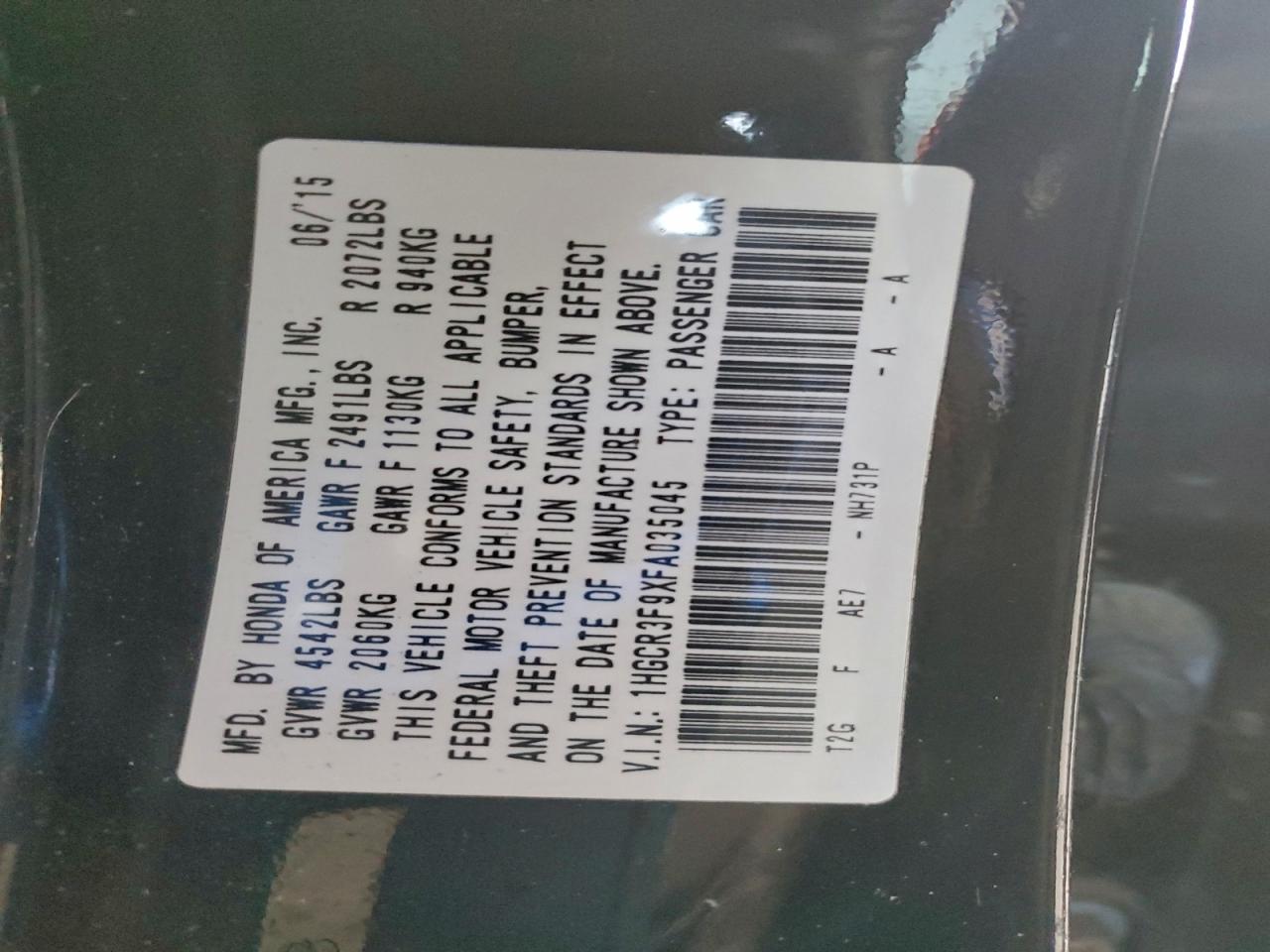 2015 HONDA ACCORD