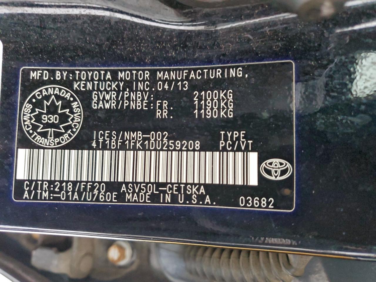 2013 TOYOTA CAMRY