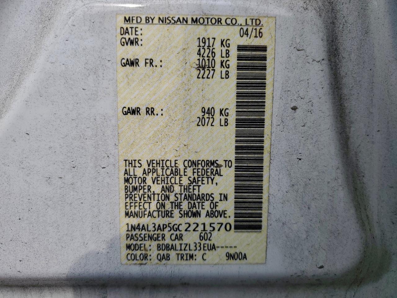 2016 NISSAN ALTIMA