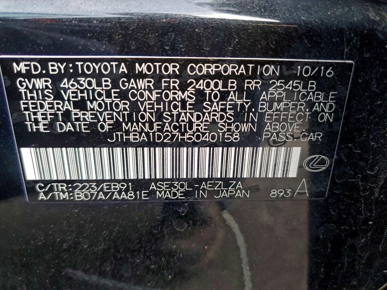 2017 LEXUS IS 200t