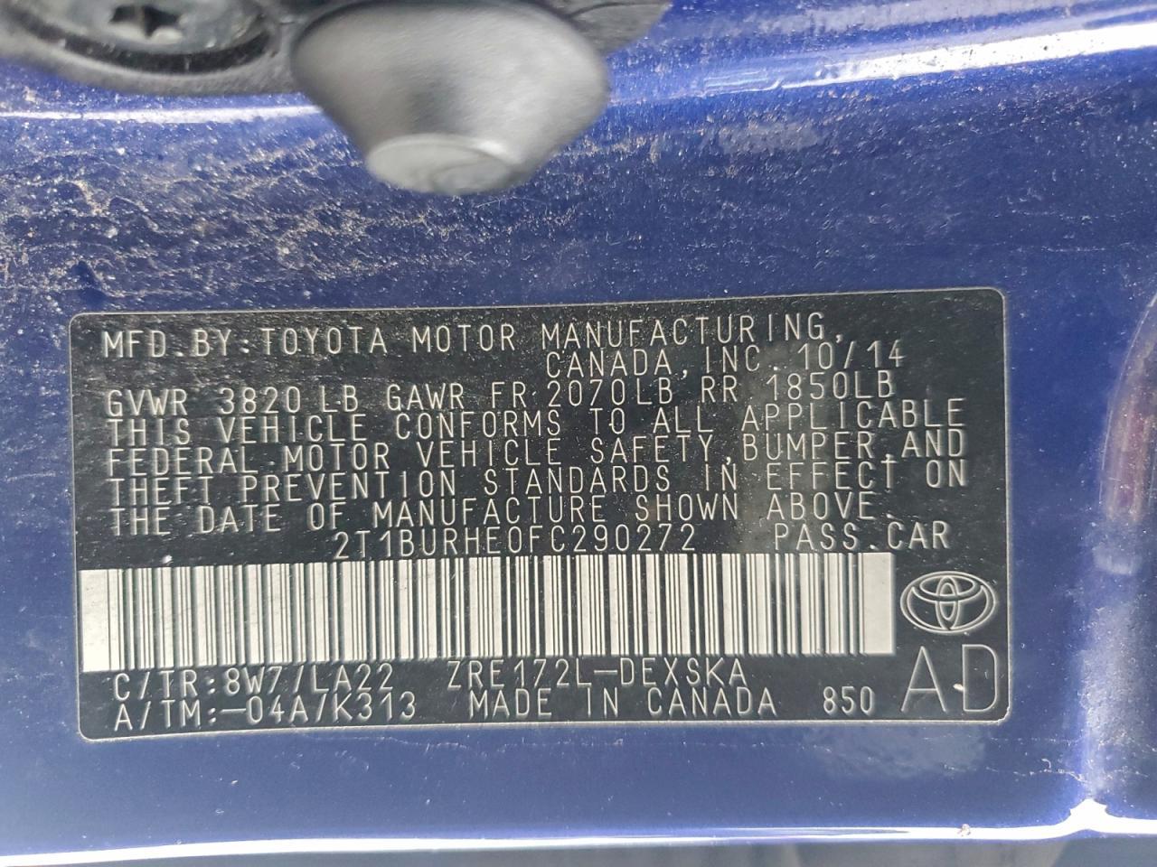 2015 TOYOTA COROLLA