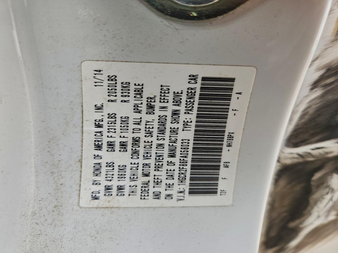 2015 HONDA ACCORD
