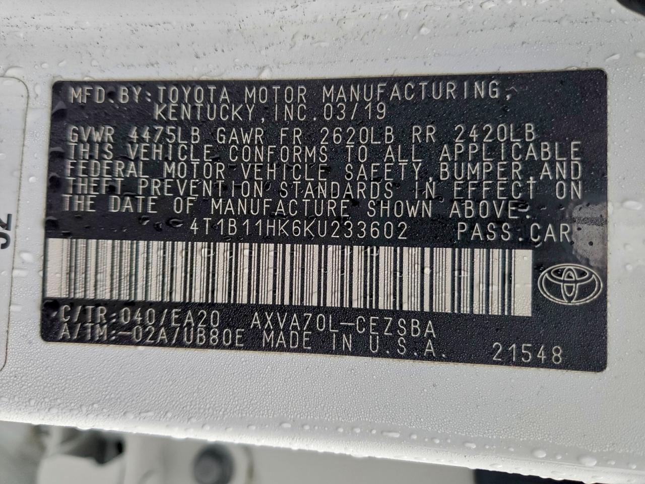2019 TOYOTA CAMRY
