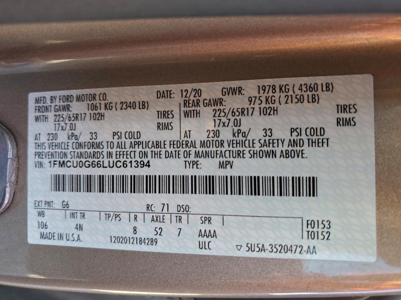 2020 FORD ESCAPE