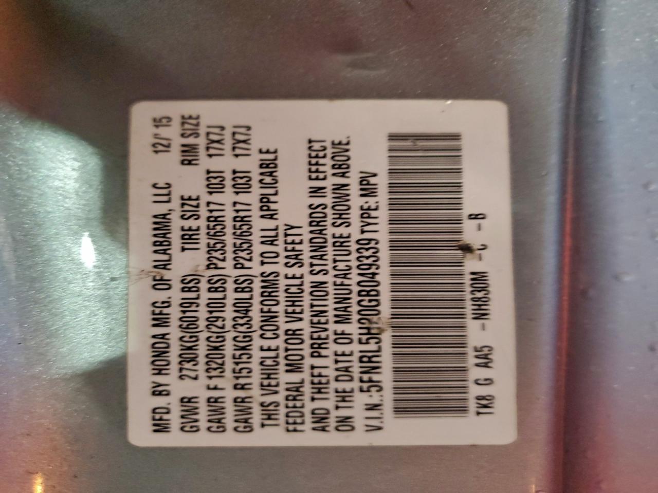 2016 HONDA ODYSSEY