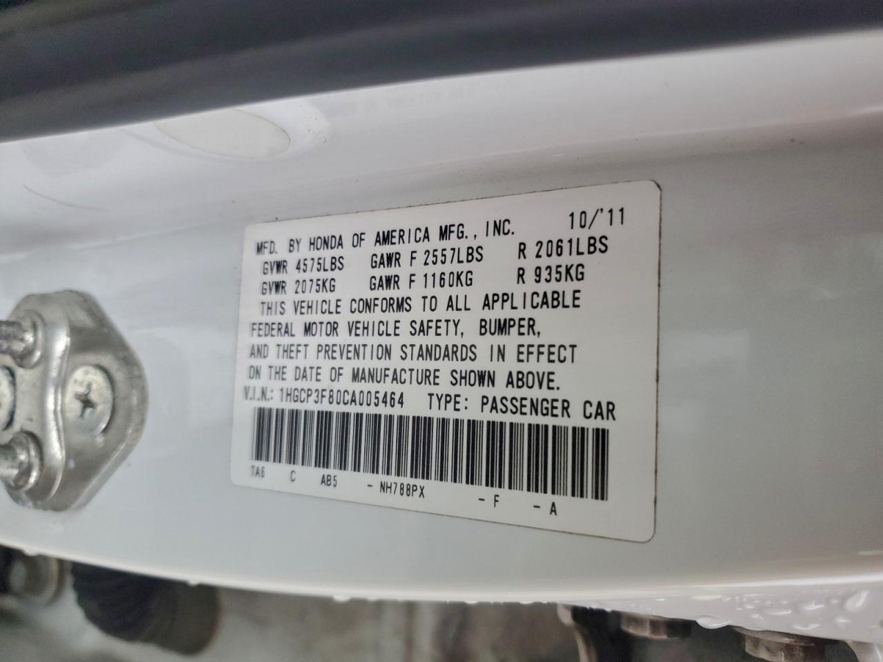 2012 HONDA ACCORD