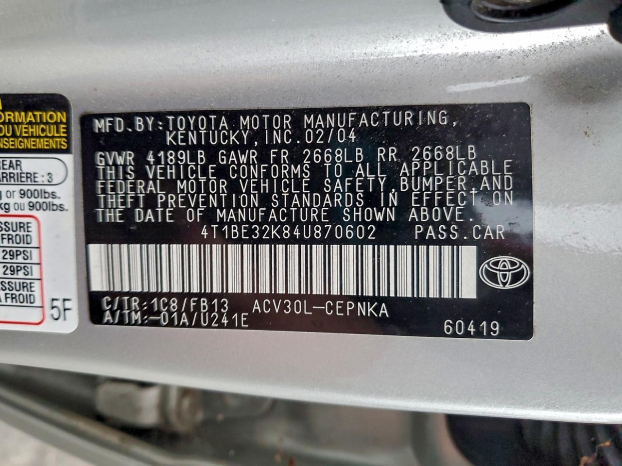 2004 TOYOTA CAMRY