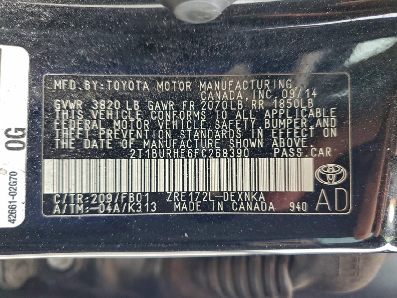 2015 TOYOTA COROLLA