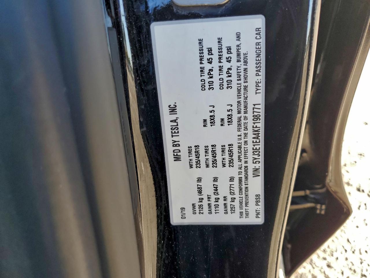 2019 TESLA MODEL 3