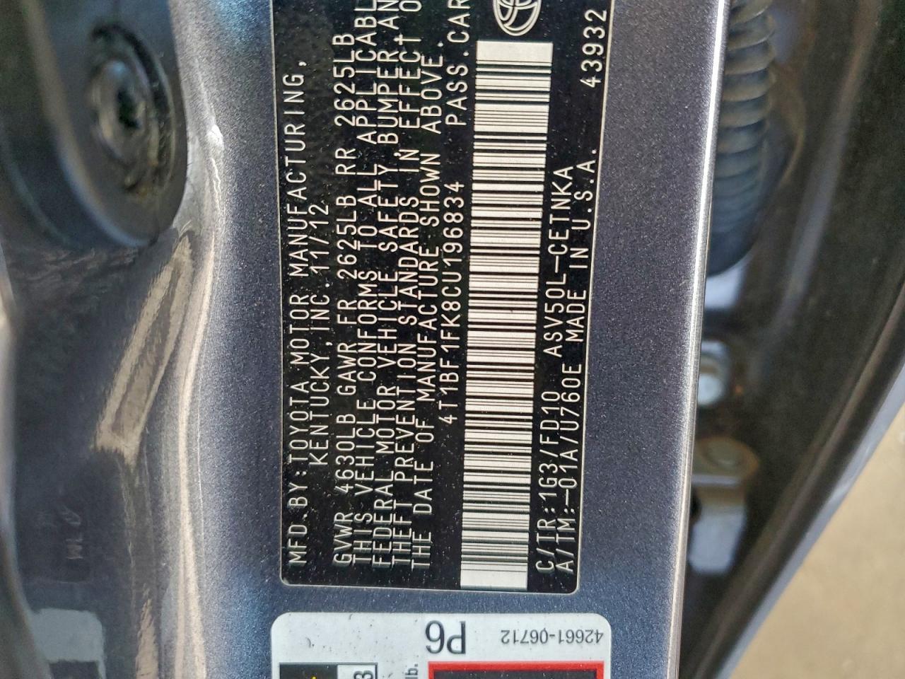 2012 TOYOTA CAMRY