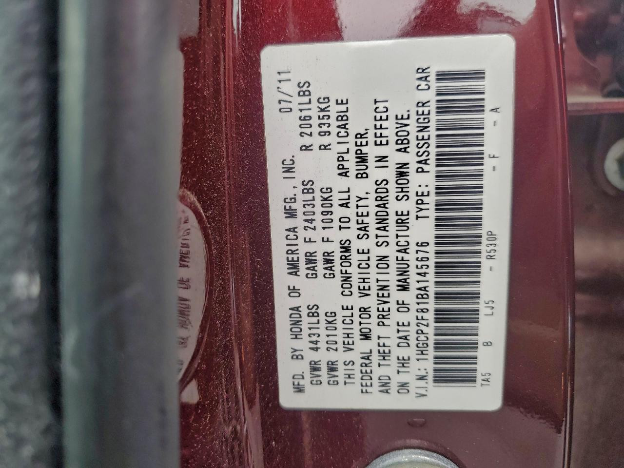 2011 HONDA ACCORD