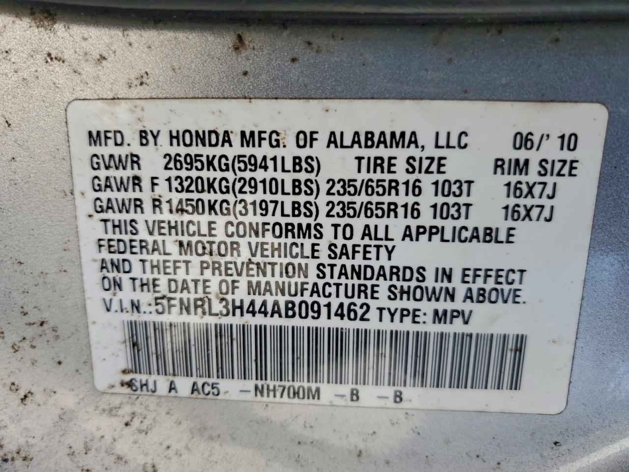 2010 HONDA ODYSSEY