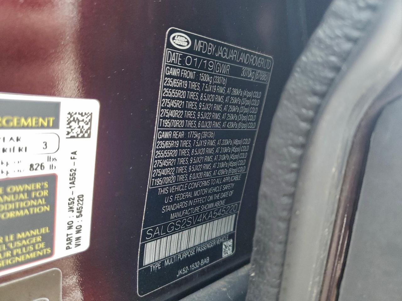 2019 LAND ROVER RANGE ROVER