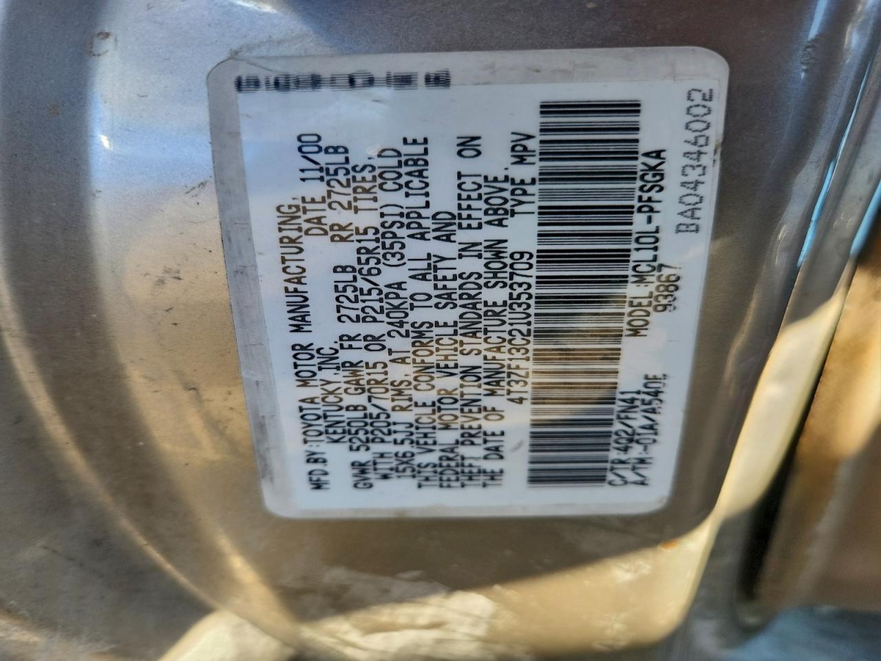 2001 TOYOTA SIENNA