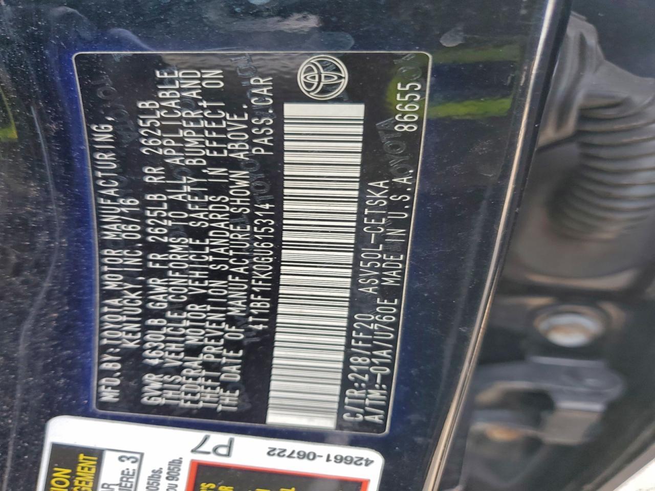 2016 TOYOTA CAMRY