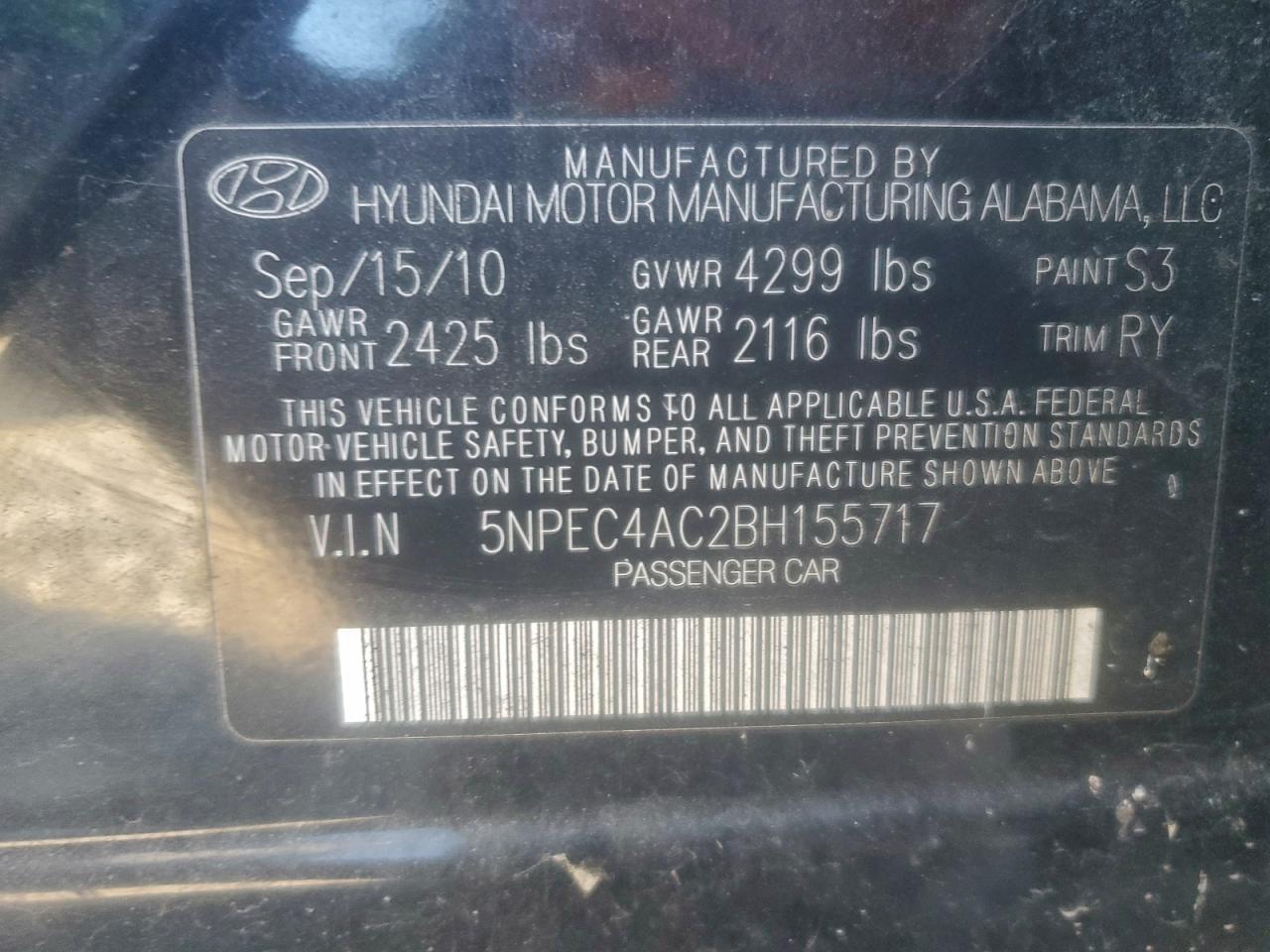 2011 HYUNDAI SONATA